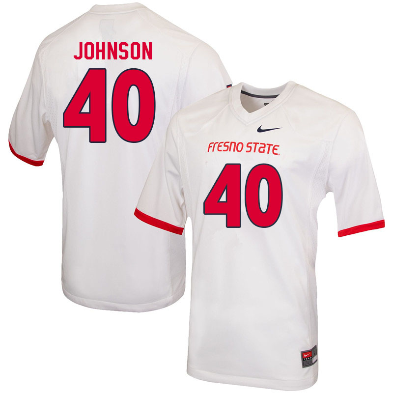 Men #40 Carlton Johnson Fresno State Bulldogs College Football Jerseys Sale-White - Click Image to Close